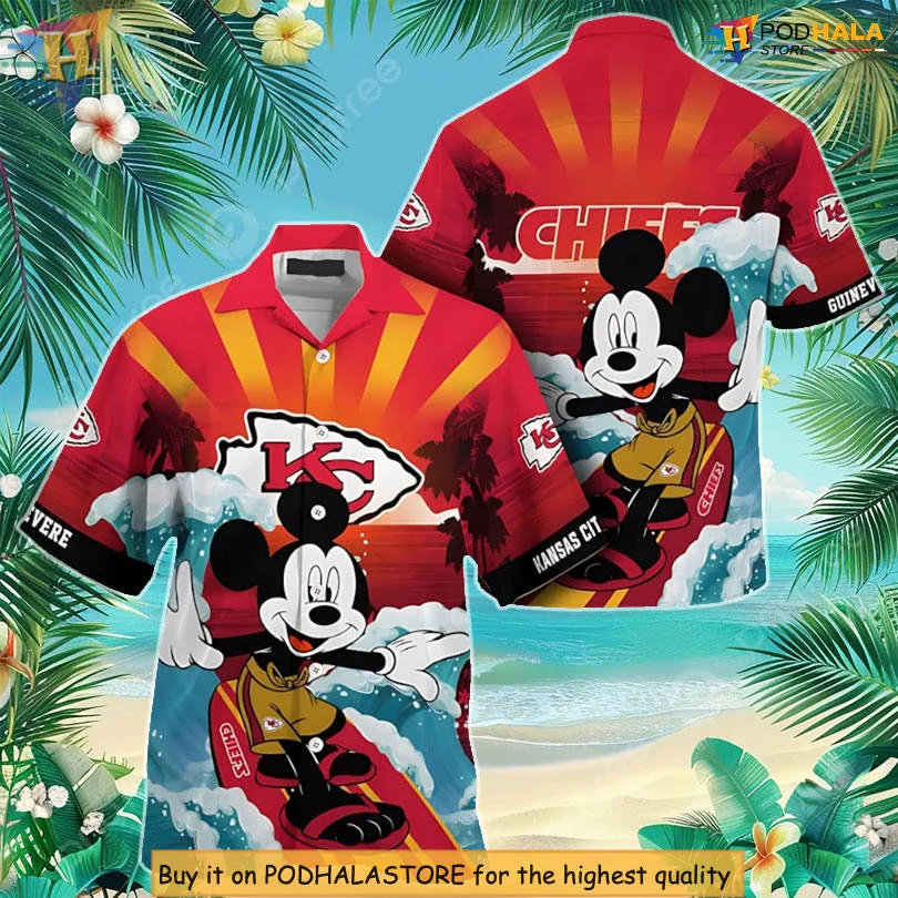 Mickey Mouse Kansas City Chiefs Hawaiian Shirt, Surfing Cartoon Design
