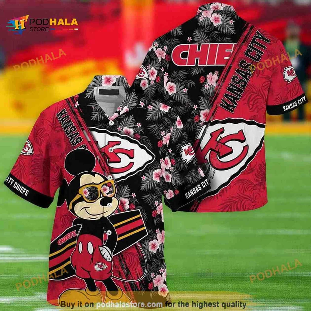 Mickey Mouse Kansas City Chiefs Hawaiian Shirt With Floral Design