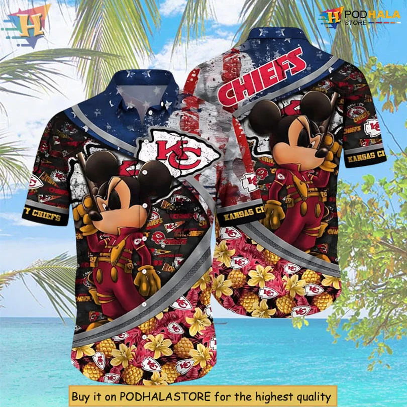 Mickey Mouse Kansas City Chiefs Hawaiian Shirt With Football Design