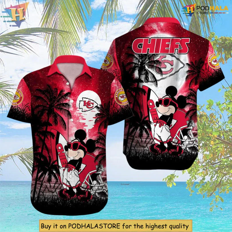 Mickey Mouse Kansas City Chiefs Hawaiian Shirt With Sunset Design