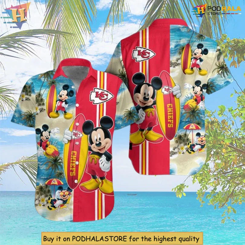 Mickey Mouse Kansas City Chiefs Hawaiian Shirt With Surfboard Design