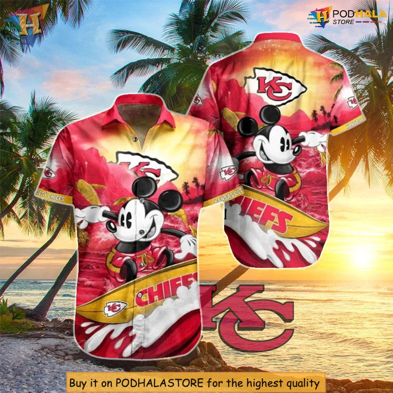 Mickey Mouse Kansas City Chiefs Hawaiian Shirt With Surfboard Design