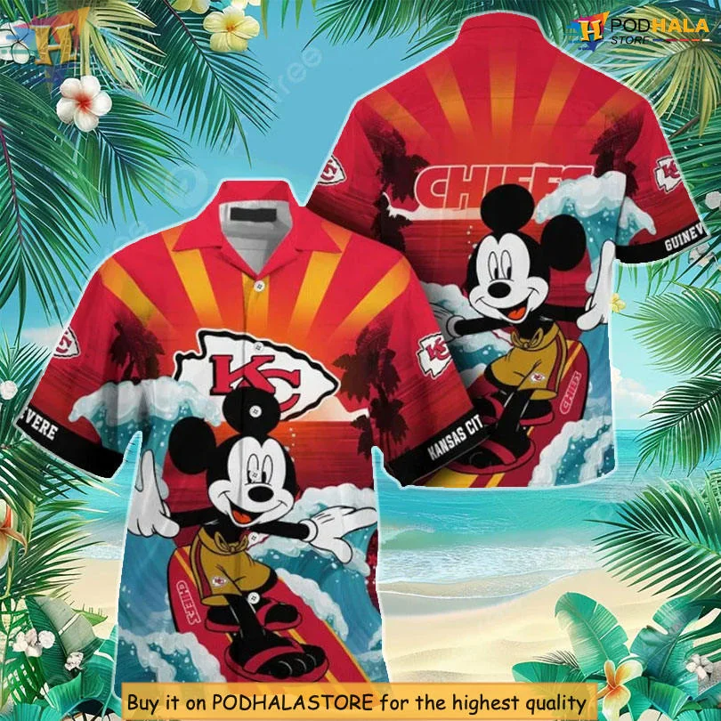 Mickey Mouse Kansas City Chiefs Hawaiian Shirt With Surfing Design