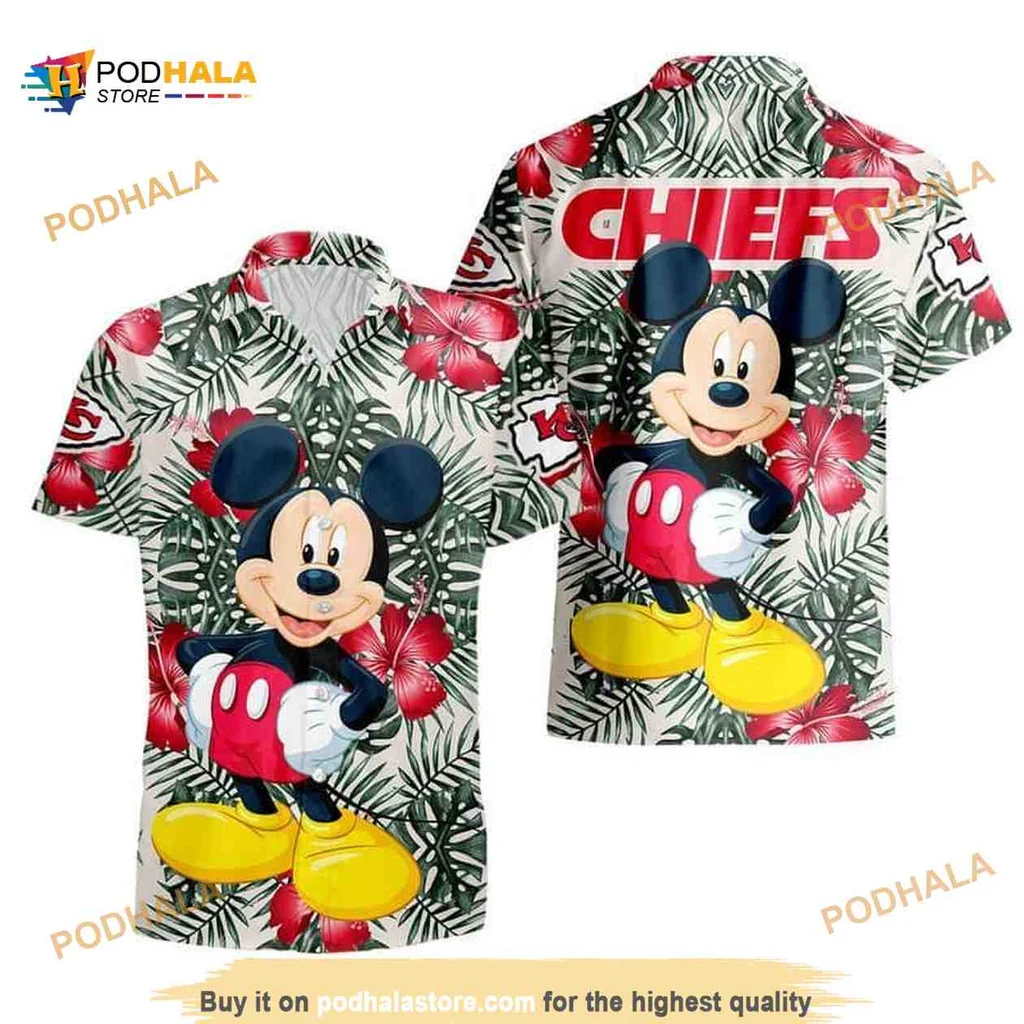 Mickey Mouse Kansas City Chiefs Hawaiian Shirt With Tropical Design