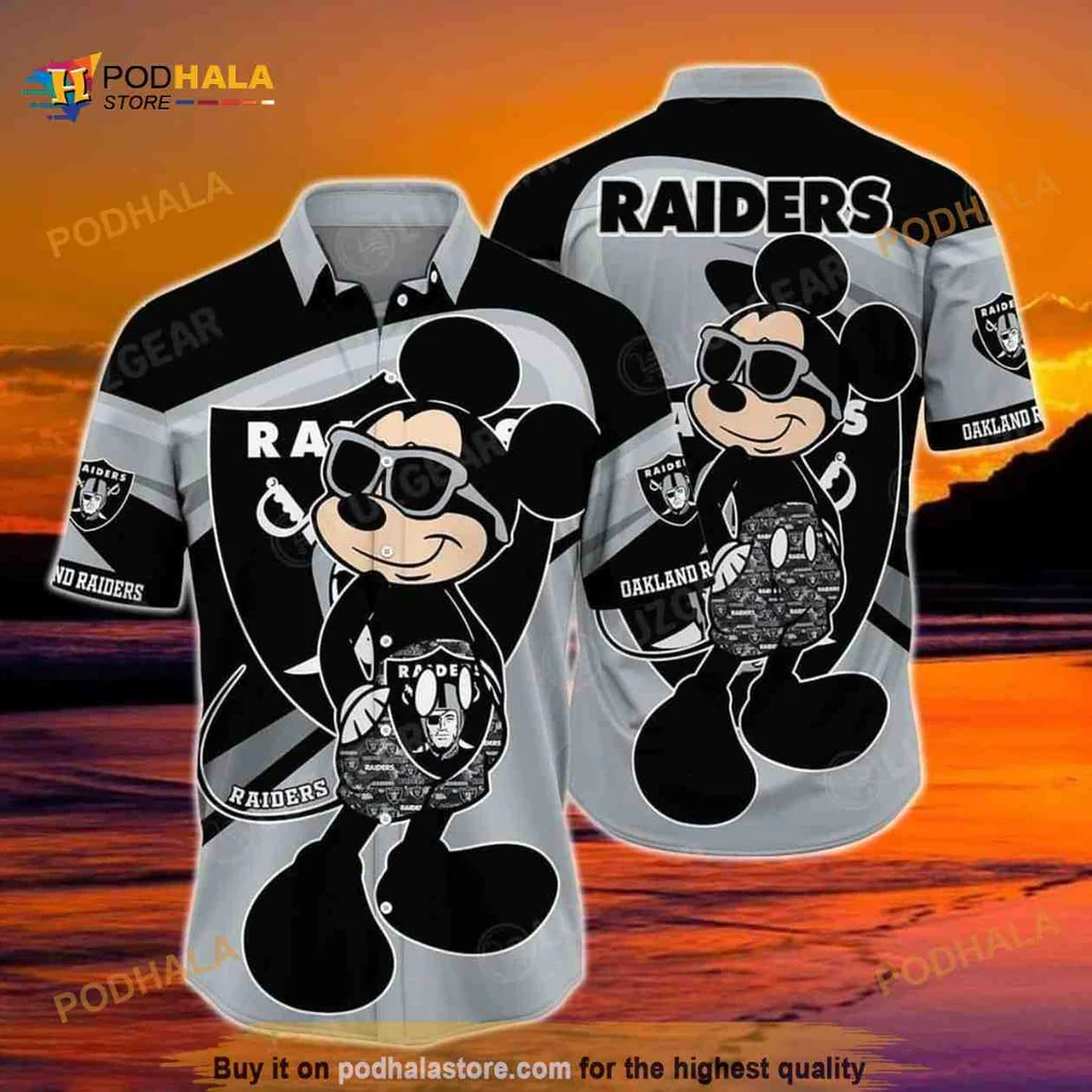 Mickey Mouse Las Vegas Raiders Aloha Shirt With Football Design