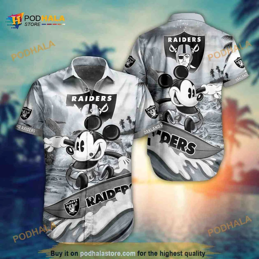 Mickey Mouse Las Vegas Raiders Hawaiian Shirt With Tropical Design