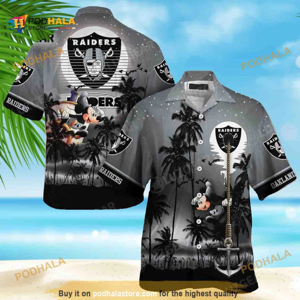Mickey Mouse Las Vegas Raiders Hawaiian Shirt With Tropical Design