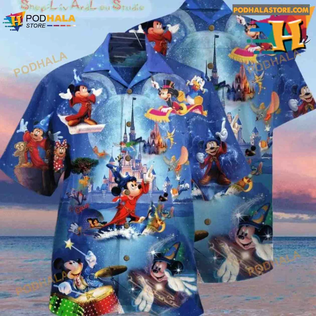Mickey Mouse Magician Hawaiian Shirt With Whimsical Castle Design