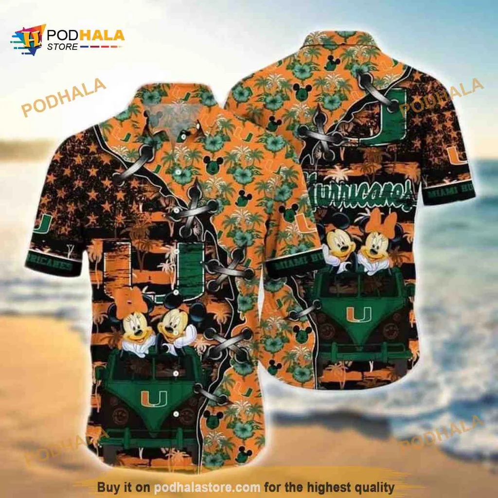 Mickey Mouse Miami Hurricanes Hawaiian Shirt For Beach Lovers