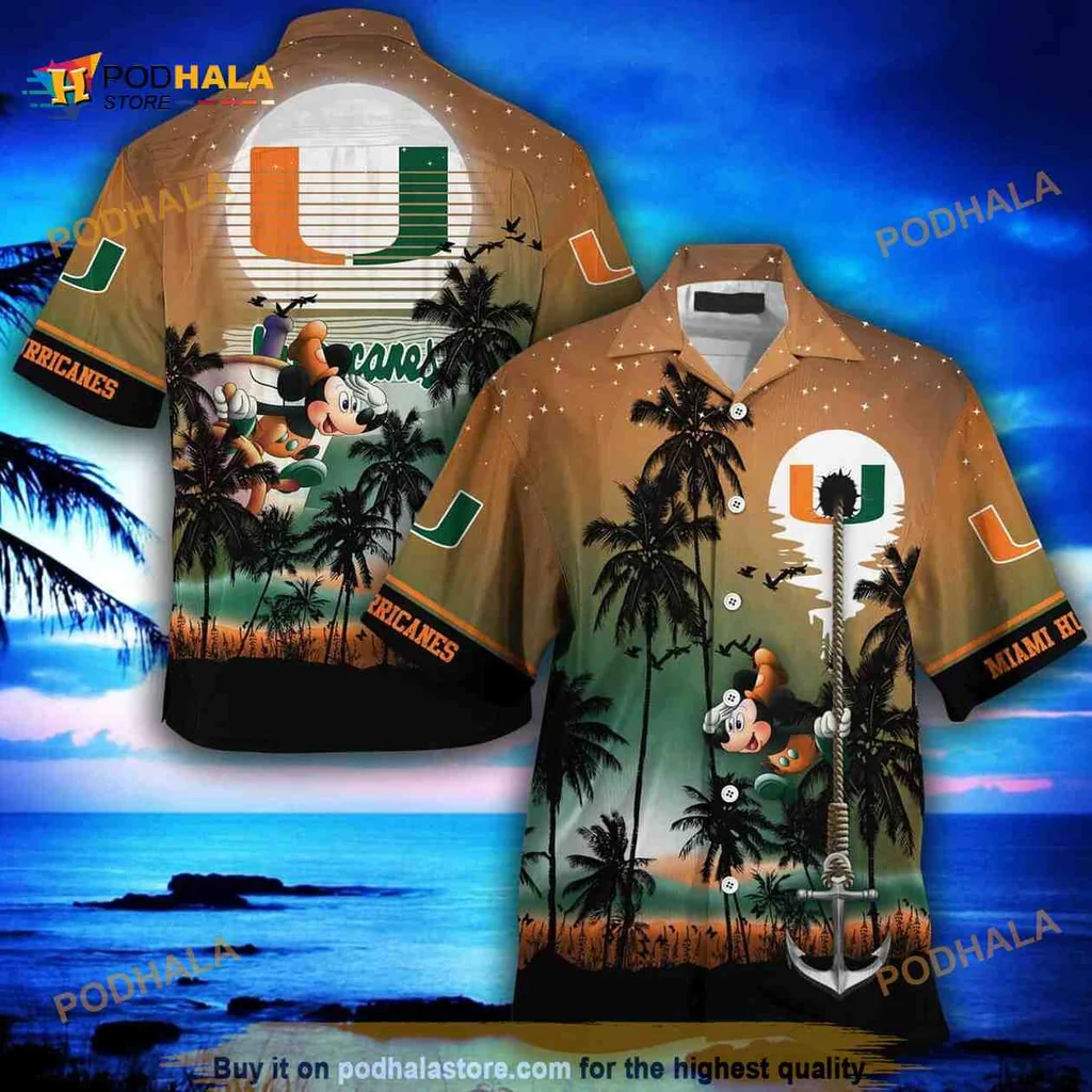 Mickey Mouse Miami Hurricanes Hawaiian Shirt With Tropical Design