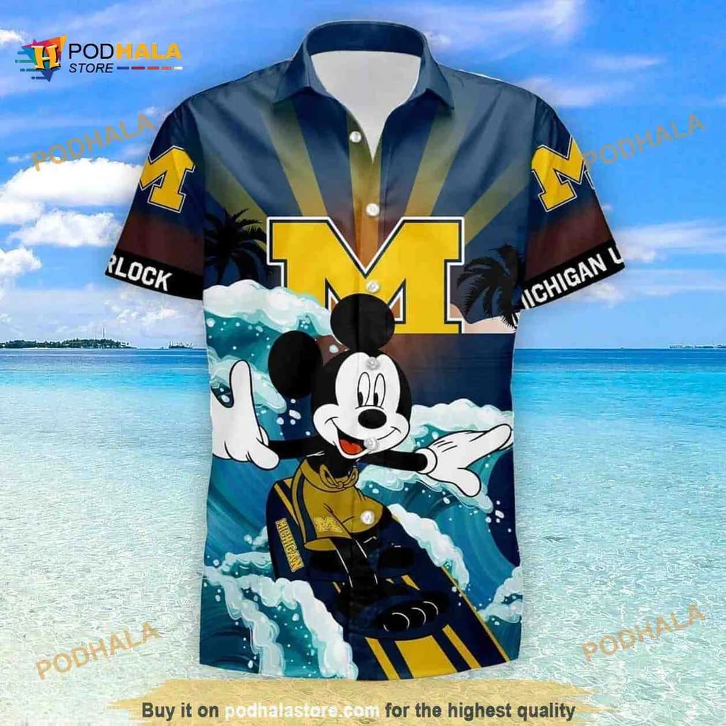 Mickey Mouse Michigan Wolverines Hawaiian Shirt With Jet Ski Design