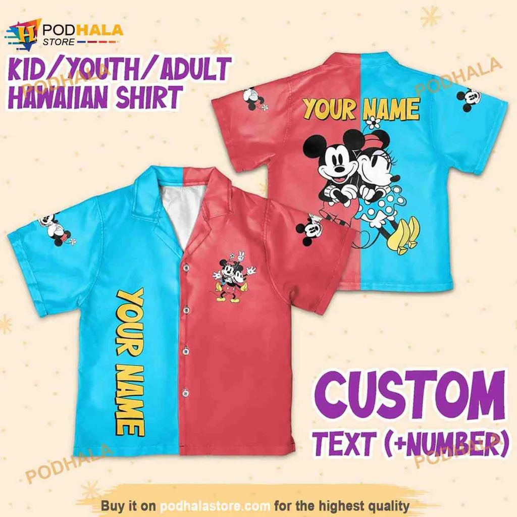 Mickey Mouse Minnie Mouse Hawaiian Shirt, Personalize With Your Name