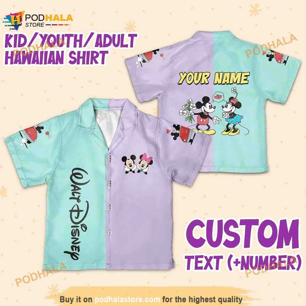 Mickey Mouse Minnie Mouse Hawaiian Shirt With Vibrant Blue And Lavender Design