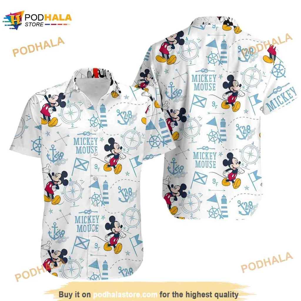 Mickey Mouse Pattern Hawaiian Shirt With Nautical Elements