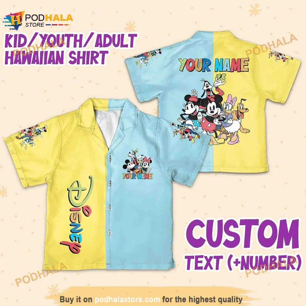 Mickey Mouse Personalized Hawaiian Shirt With Custom Name Area