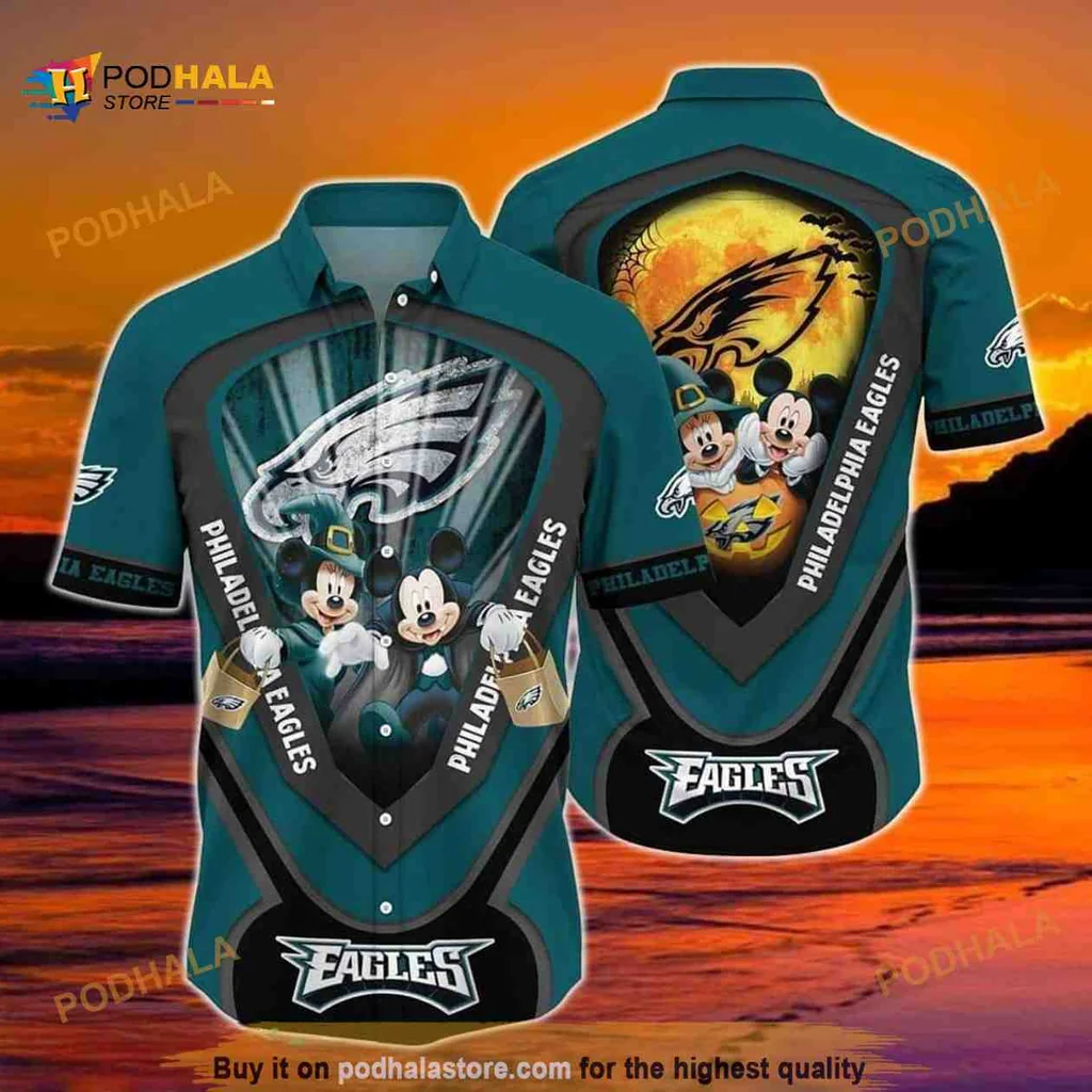 Mickey Mouse Philadelphia Eagles Hawaiian Shirt With Halloween Design