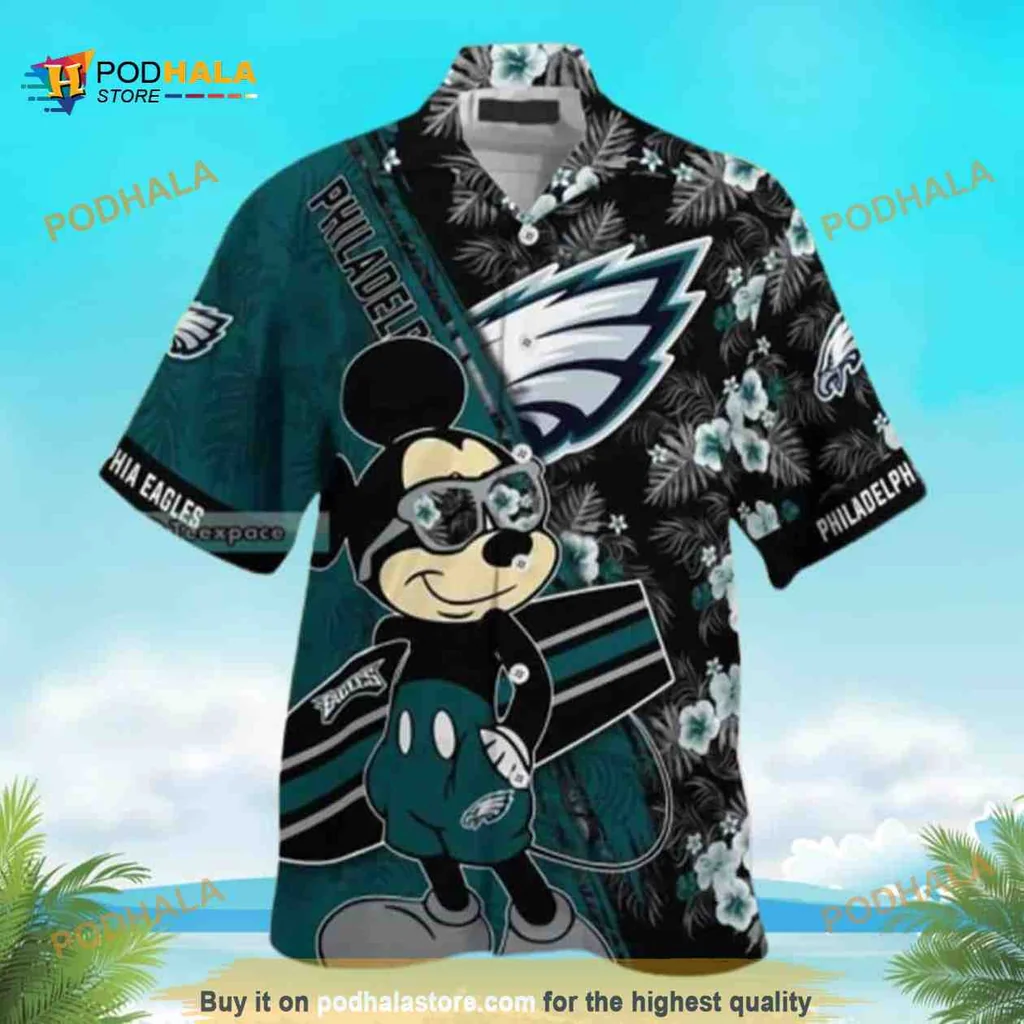 Mickey Mouse Philadelphia Eagles Hawaiian Shirt With Tropical Design