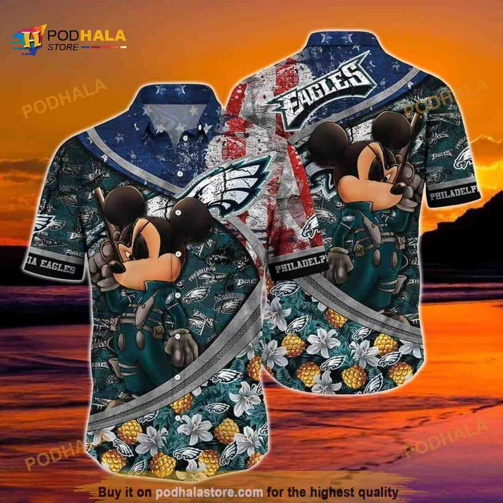 Mickey Mouse Philadelphia Eagles Hawaiian Shirt With Tropical Design