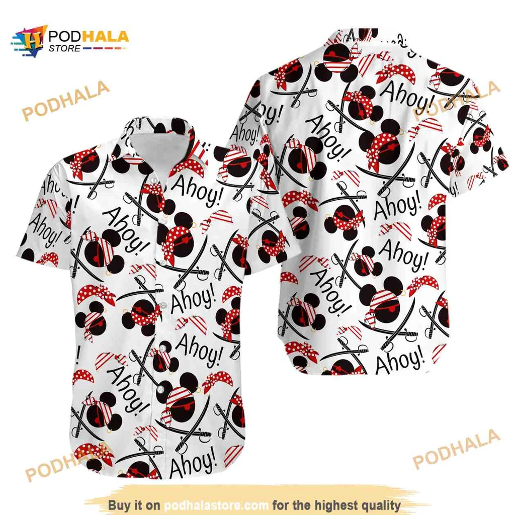 Mickey Mouse Pirate Hawaiian Shirt Featuring Ahoy Design And Vibrant Colors