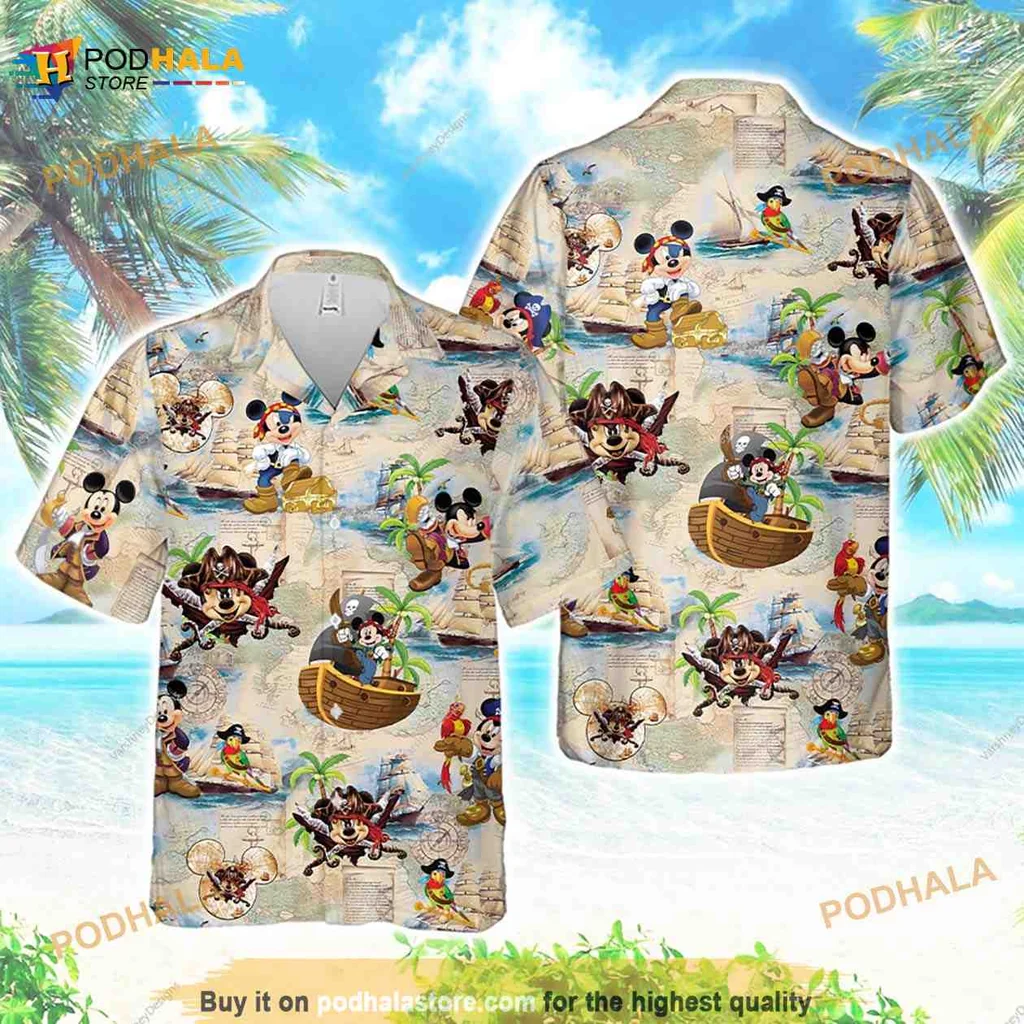 Mickey Mouse Pirate Hawaiian Shirt Featuring Tropical Adventure Design