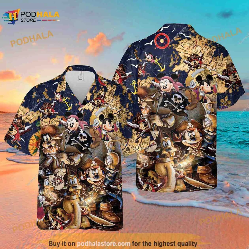 Mickey Mouse Pirate Hawaiian Shirt Featuring Whimsical Adventure Design