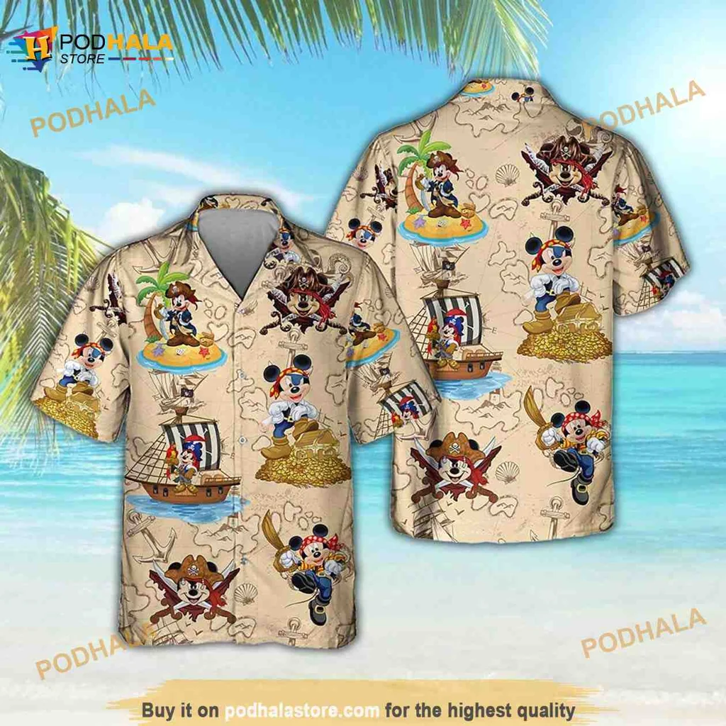 Mickey Mouse Pirate Hawaiian Shirt With Tropical Summer Design