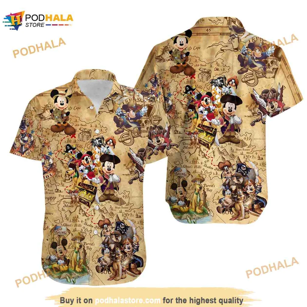 Mickey Mouse Pirate Treasure Hawaiian Shirt With Disney Characters