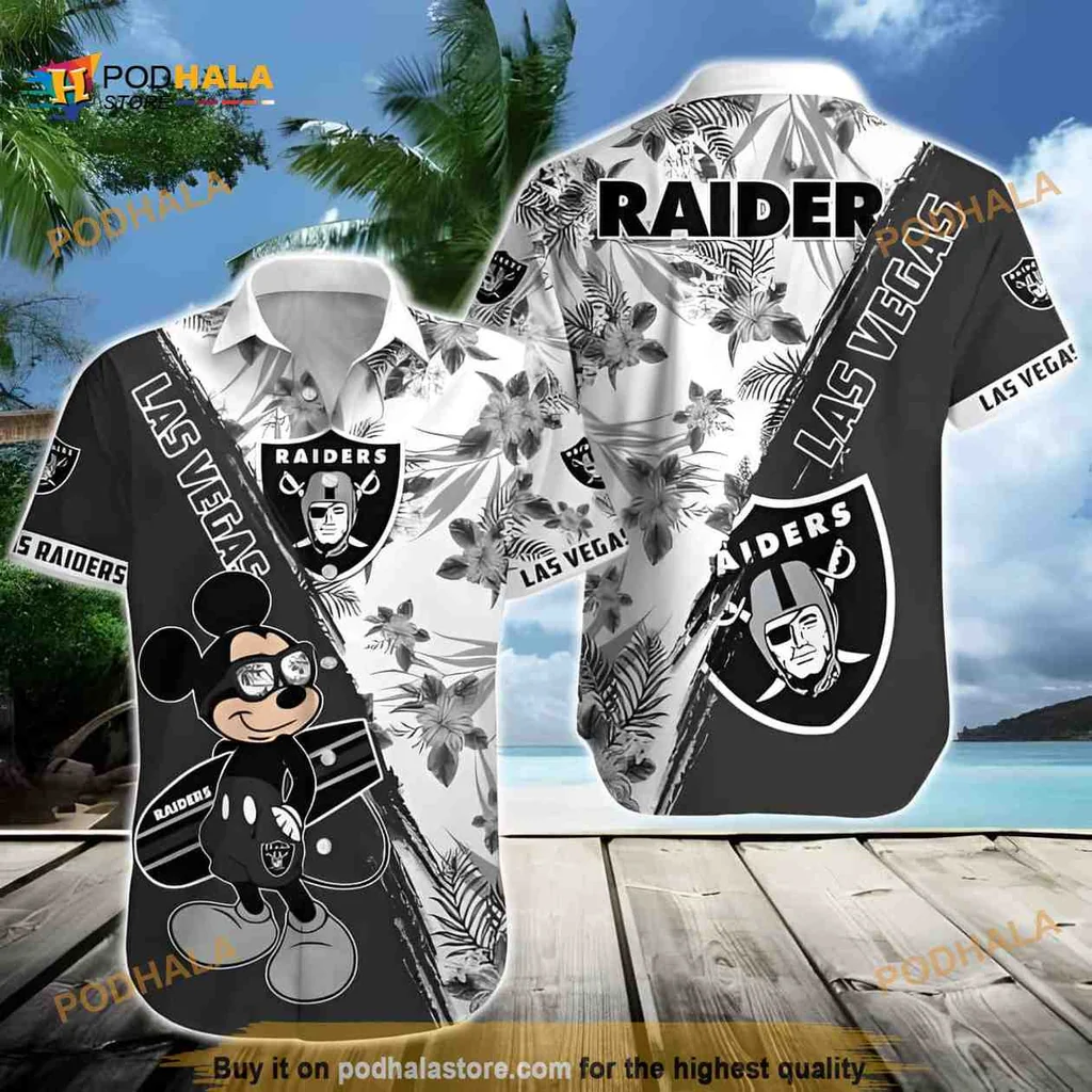 Mickey Mouse Raiders Hawaiian Shirt With Tropical Flower Pattern