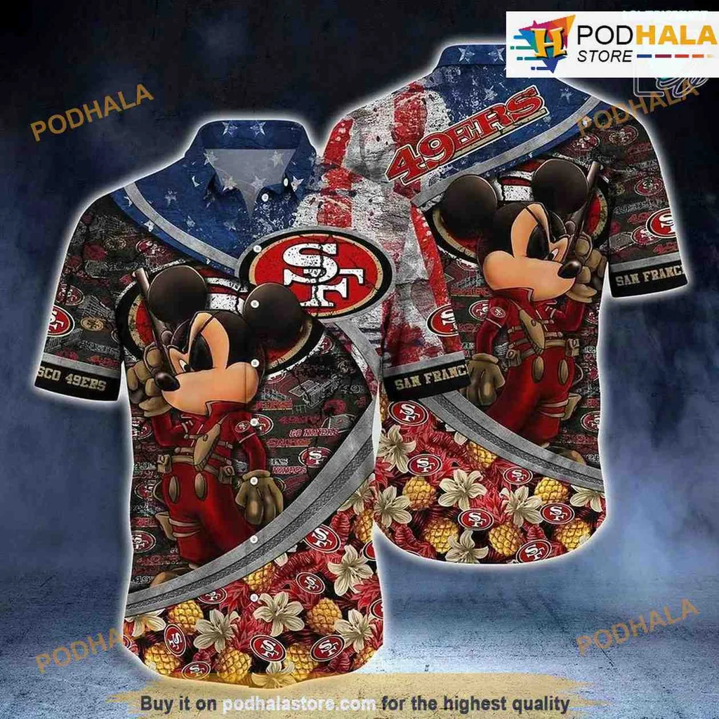 Mickey Mouse San Francisco 49ers Hawaiian Shirt With American Flag Design