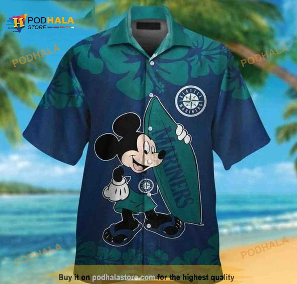 Mickey Mouse Seattle Mariners Hawaiian Shirt With Tropical Leaves