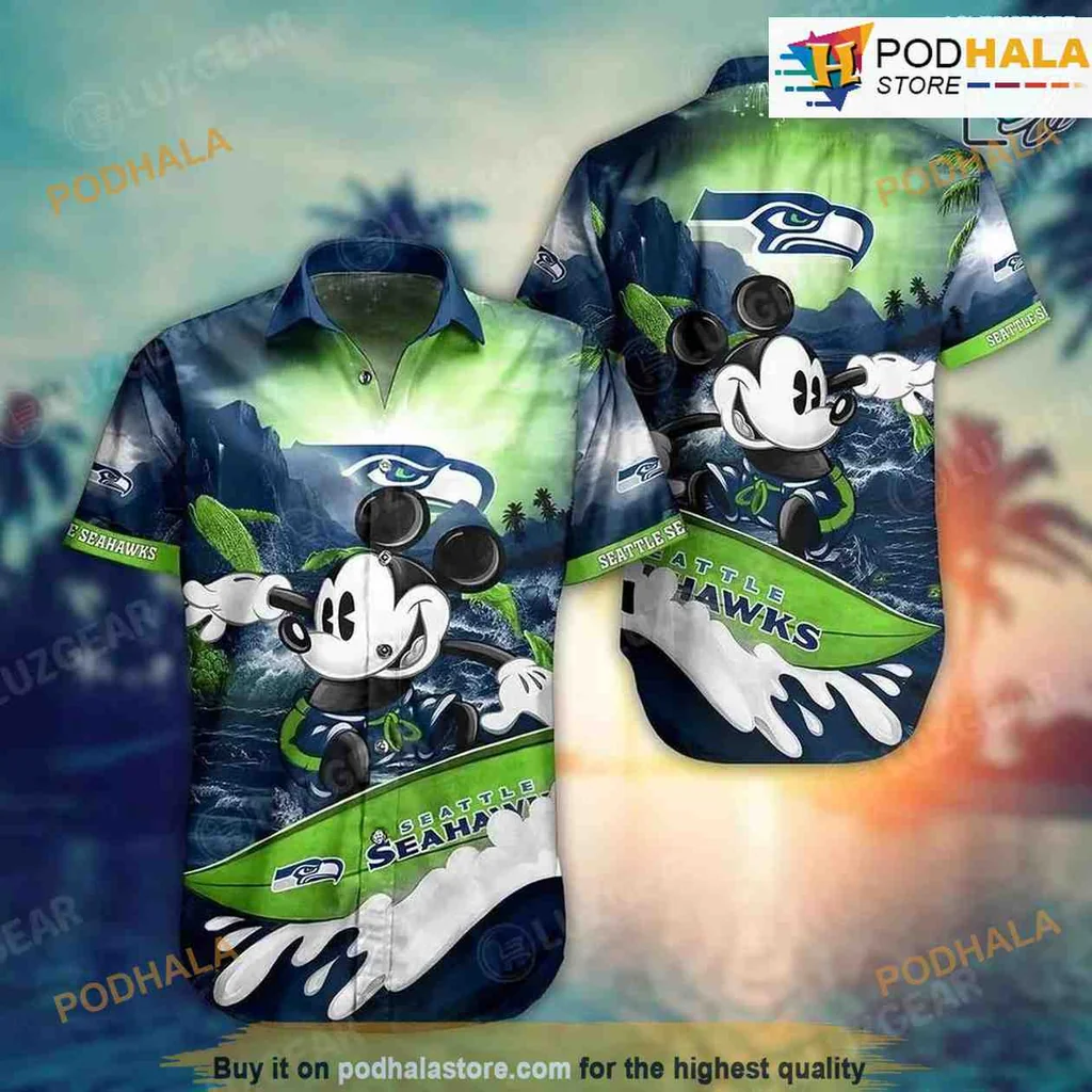 Mickey Mouse Seattle Seahawks Hawaiian Shirt With Tropical Design