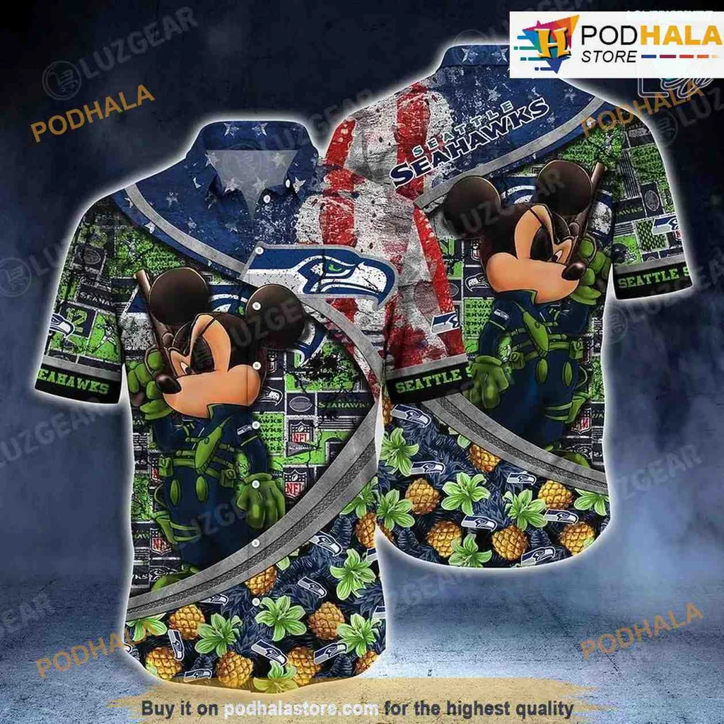 Mickey Mouse Seattle Seahawks Hawaiian Shirt With Tropical Design