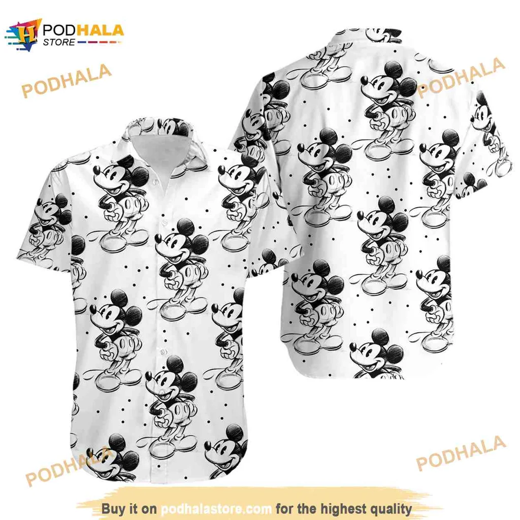 Mickey Mouse Sketch Hawaiian Shirt With Playful Cartoon Design