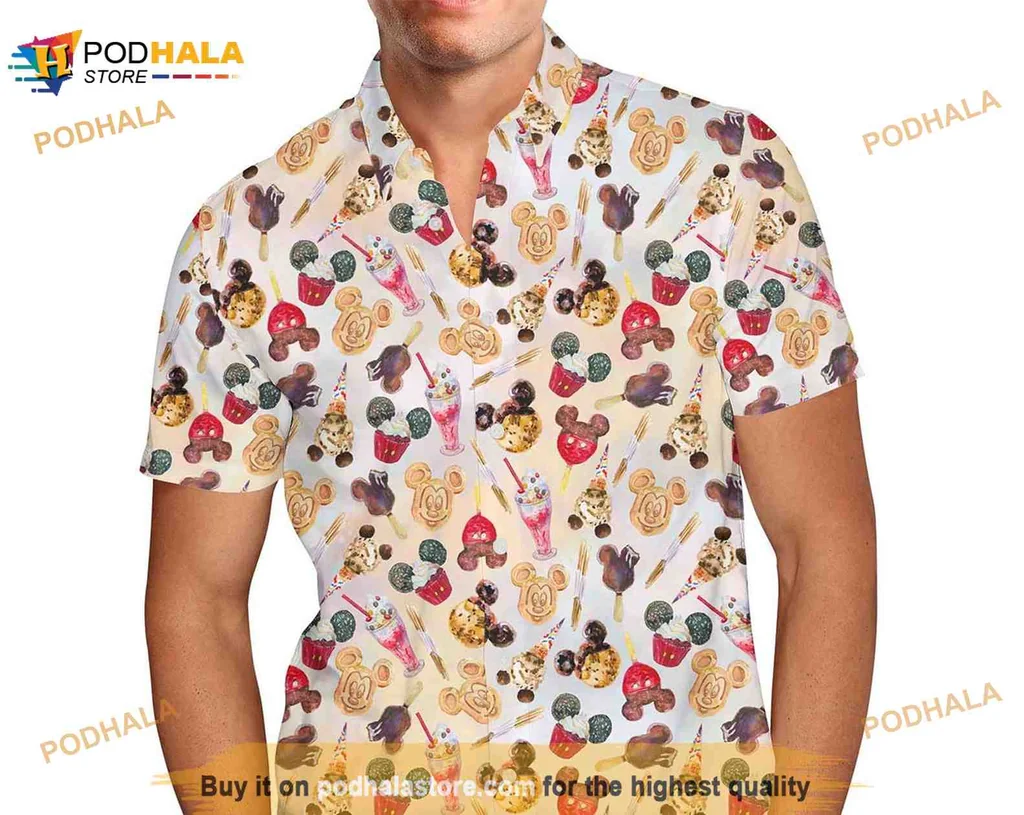 Mickey Mouse Snacks Hawaiian Shirt With Colorful Cartoon Treats