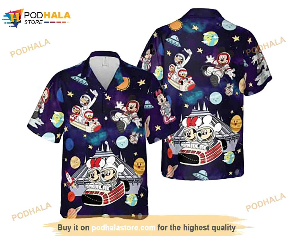 Mickey Mouse Space Mountain Hawaiian Shirt Featuring Vintage Cosmic Design