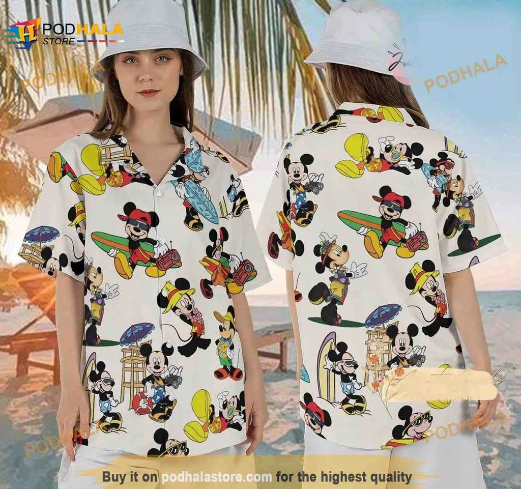 Mickey Mouse Summer Hawaiian Shirt With Tropical Surfing Design