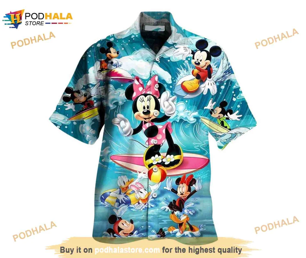 Mickey Mouse Surfing Hawaiian Shirt, Minnie Mouse Aloha Shirt