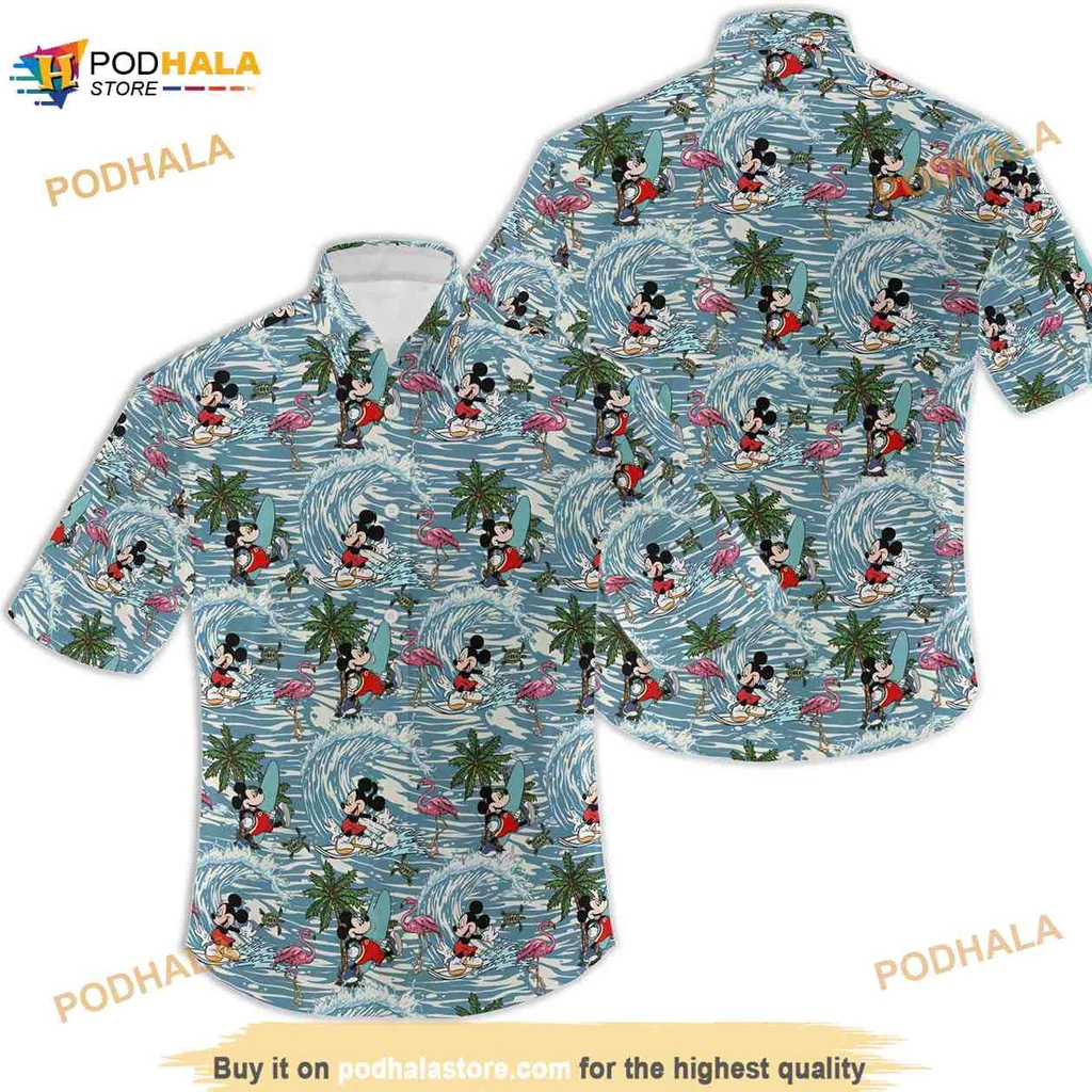 Mickey Mouse Surfing Hawaiian Shirt, Tropical Beach Design