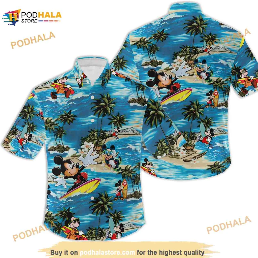 Mickey Mouse Surfing Hawaiian Shirt, Tropical Beach Summer Vibe