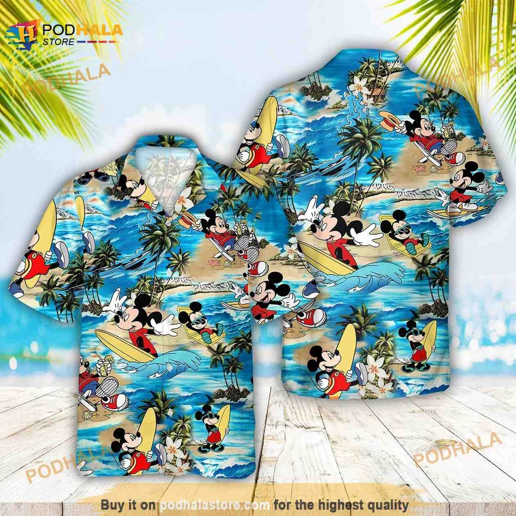 Mickey Mouse Surfing Hawaiian Shirt With Tropical Vibes