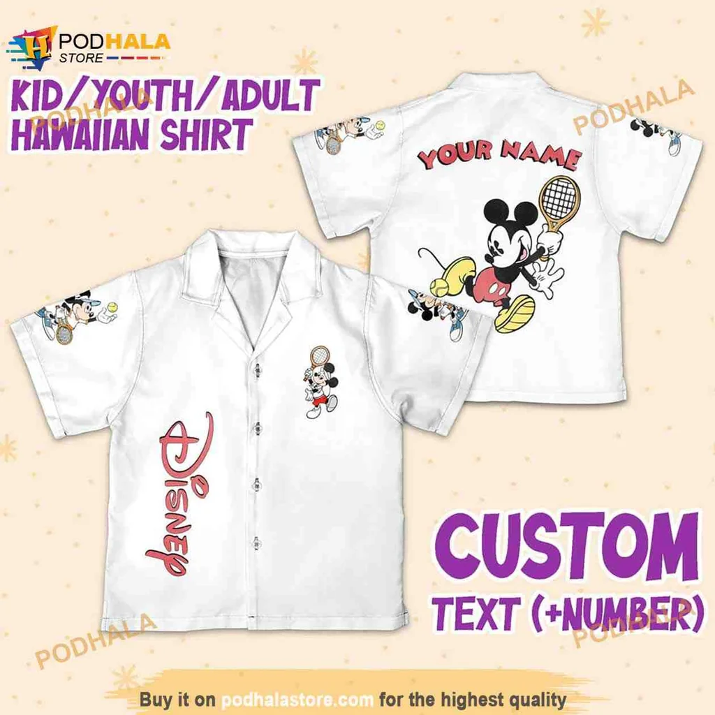 Mickey Mouse Tennis Aloha Shirt, Personalize With Your Name