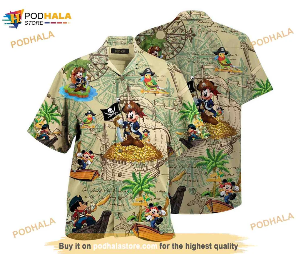 Mickey Mouse Treasure Hunting Hawaiian Shirt With Pirate Theme