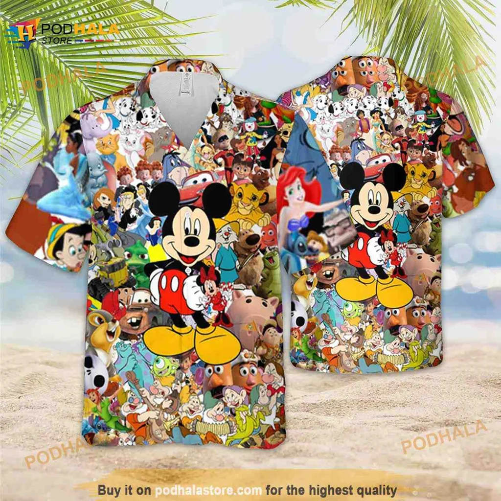 Mickey Mouse Tropical Aloha Shirt, Colorful Disney Beach Button Shirt