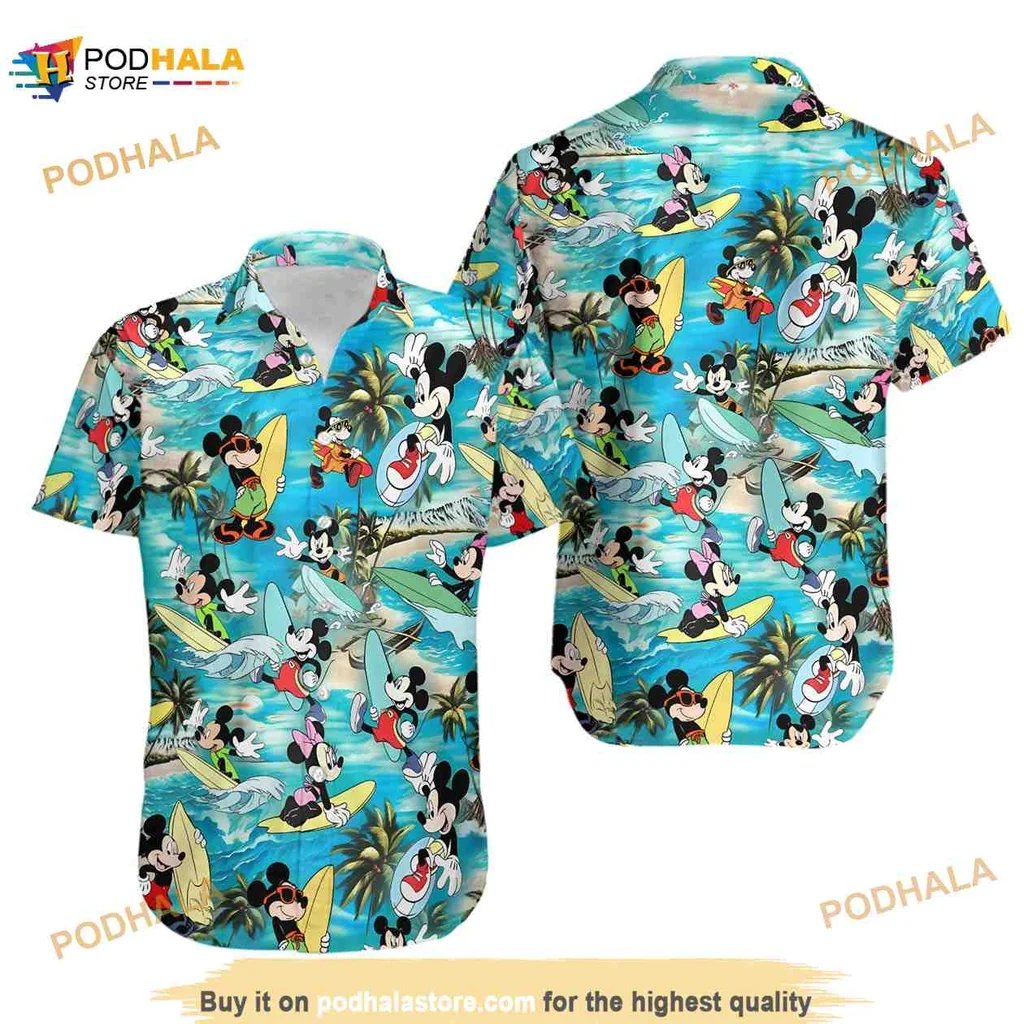 Mickey Mouse Tropical Aloha Shirt, Surfing Beach Hawaiian Shirt