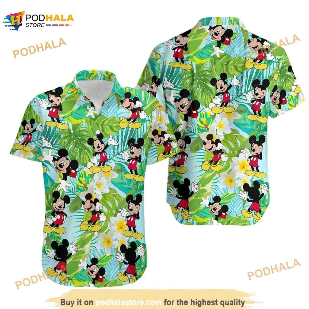 Mickey Mouse Tropical Aloha Shirt With Colorful Floral Design