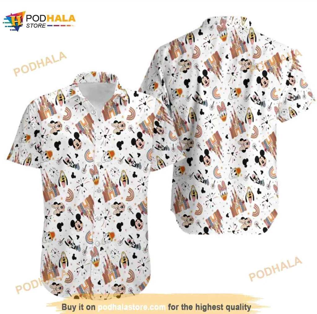 Mickey Mouse Tropical Aloha Shirt With Surfboards And Palm Trees