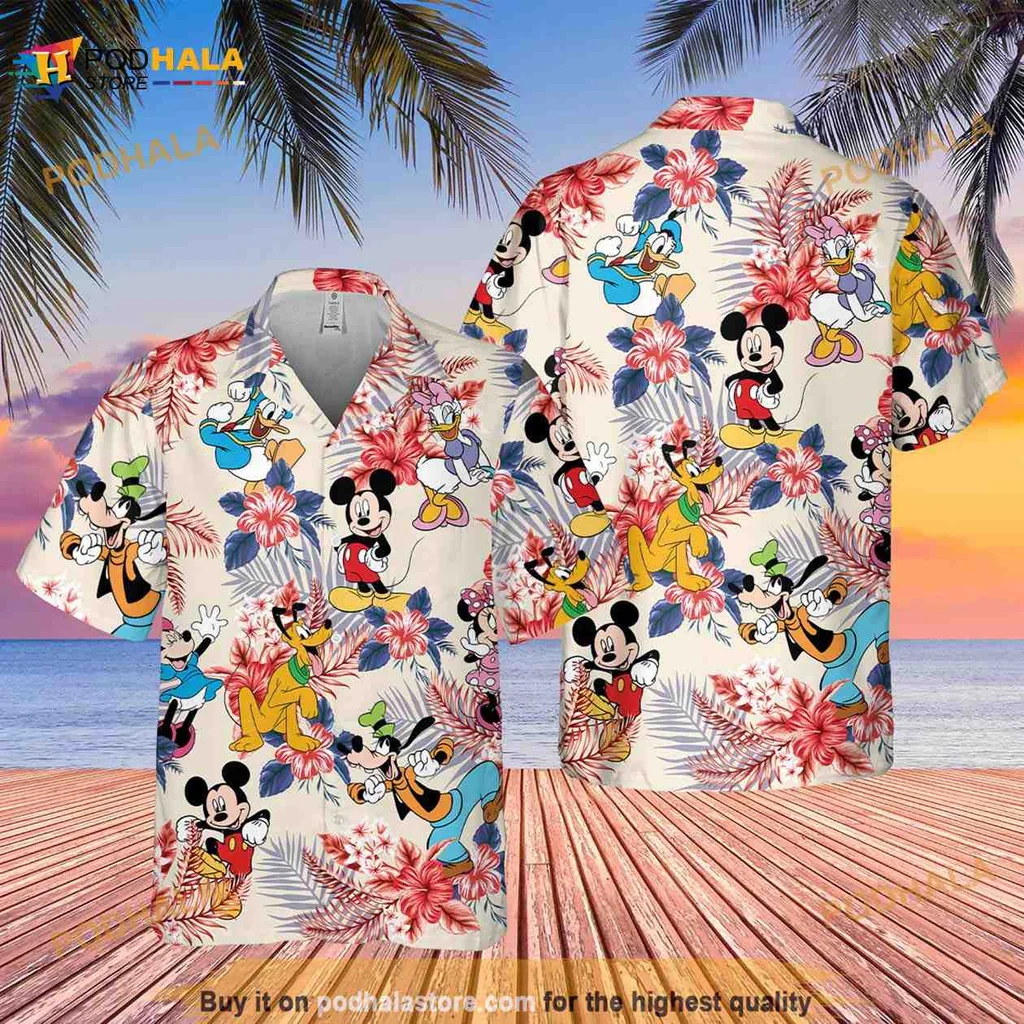 Mickey Mouse Tropical Hawaiian Shirt Featuring Iconic Disney Characters