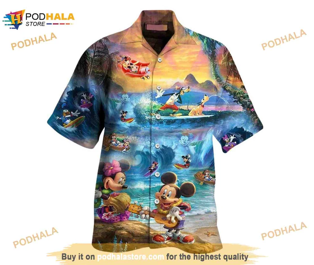 Mickey Mouse Tropical Hawaiian Shirt Featuring Mickey And Minnie At The Beach