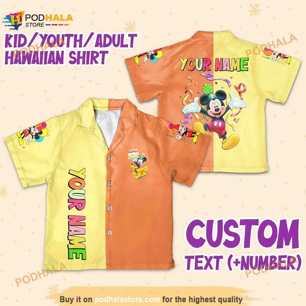 Mickey Mouse Tropical Hawaiian Shirt, Personalized Name Birthday Design