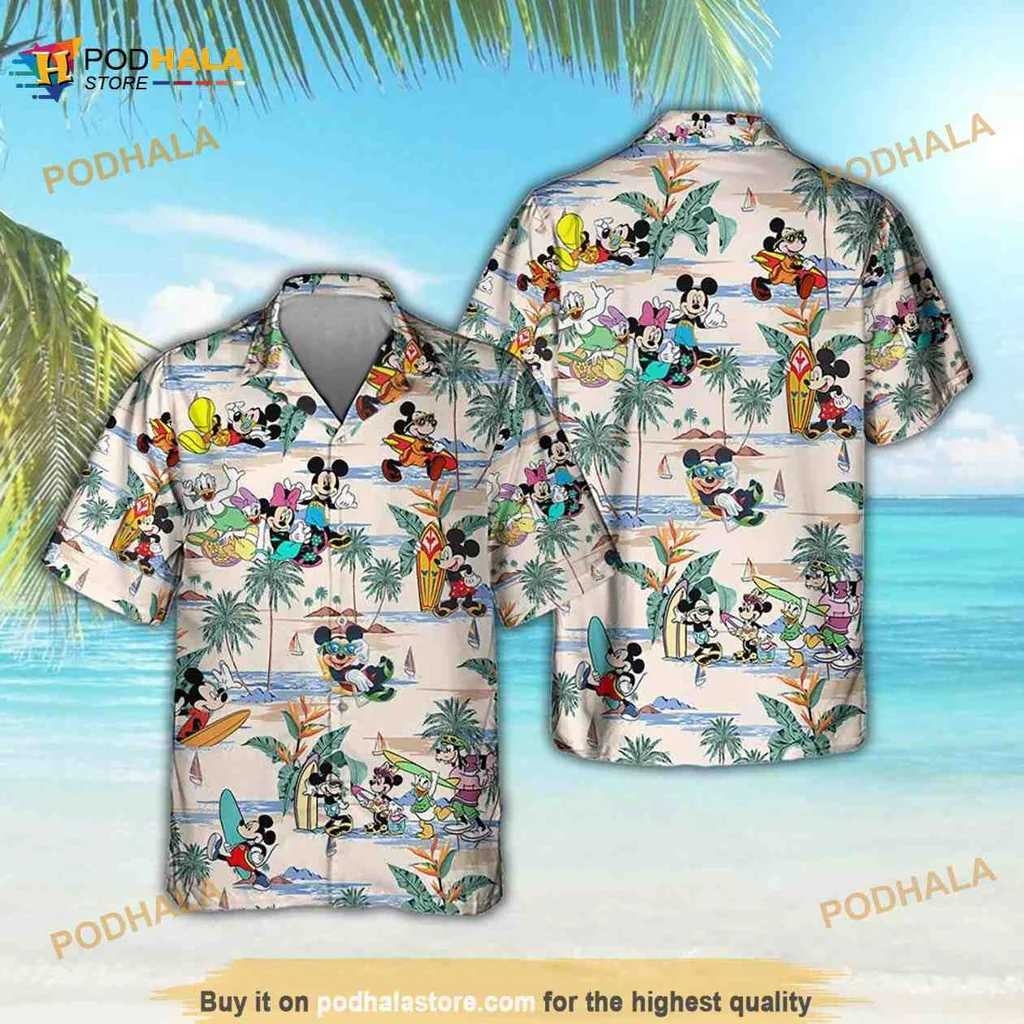 Mickey Mouse Tropical Hawaiian Shirt, Playful Surfing And Beach Design